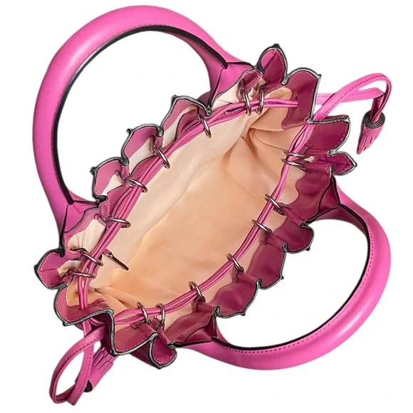 Lupo Barcelona Pink Albanico Pleated Leather Three Way Convertible Handbag - Picture 8 of 12